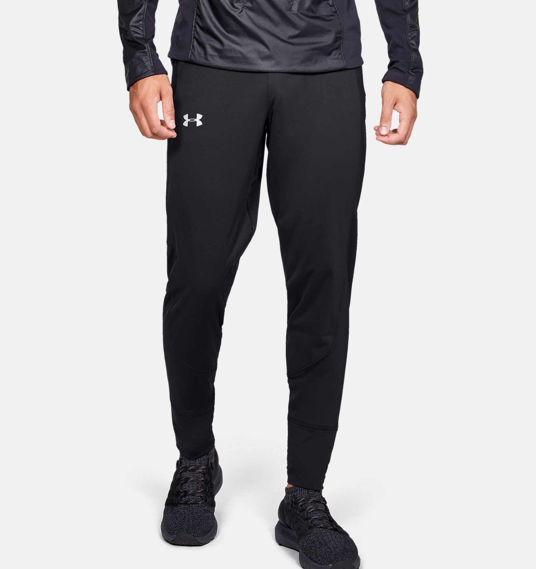 Black Under Armour ColdGear Tapered Mens Running Track Pants 